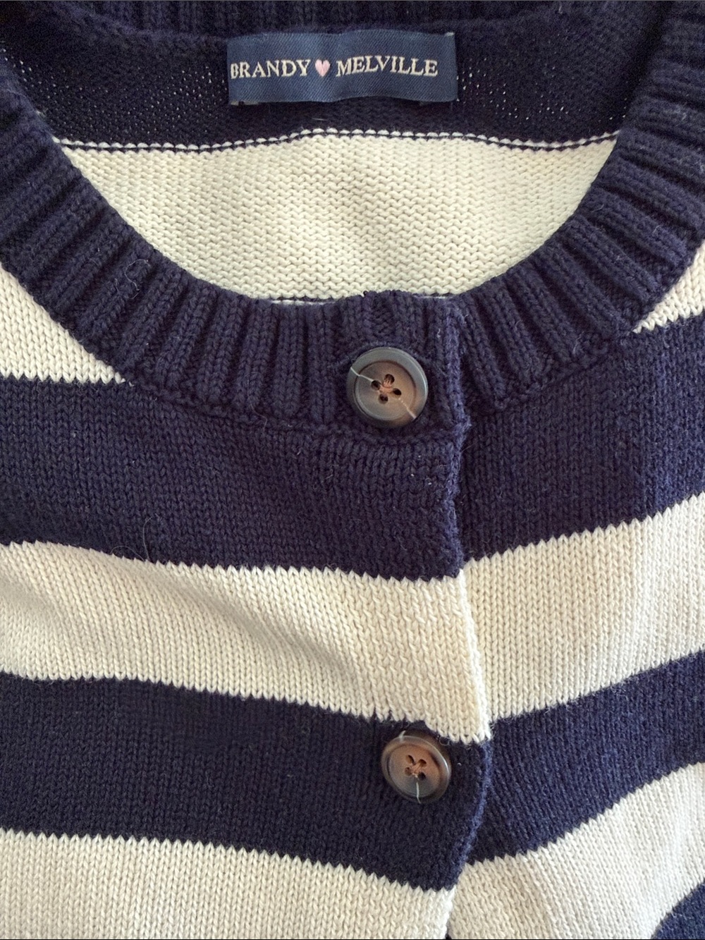 Striped Button-Up Sweater Cardigan - Navy & cream White - Picture 3 of 3